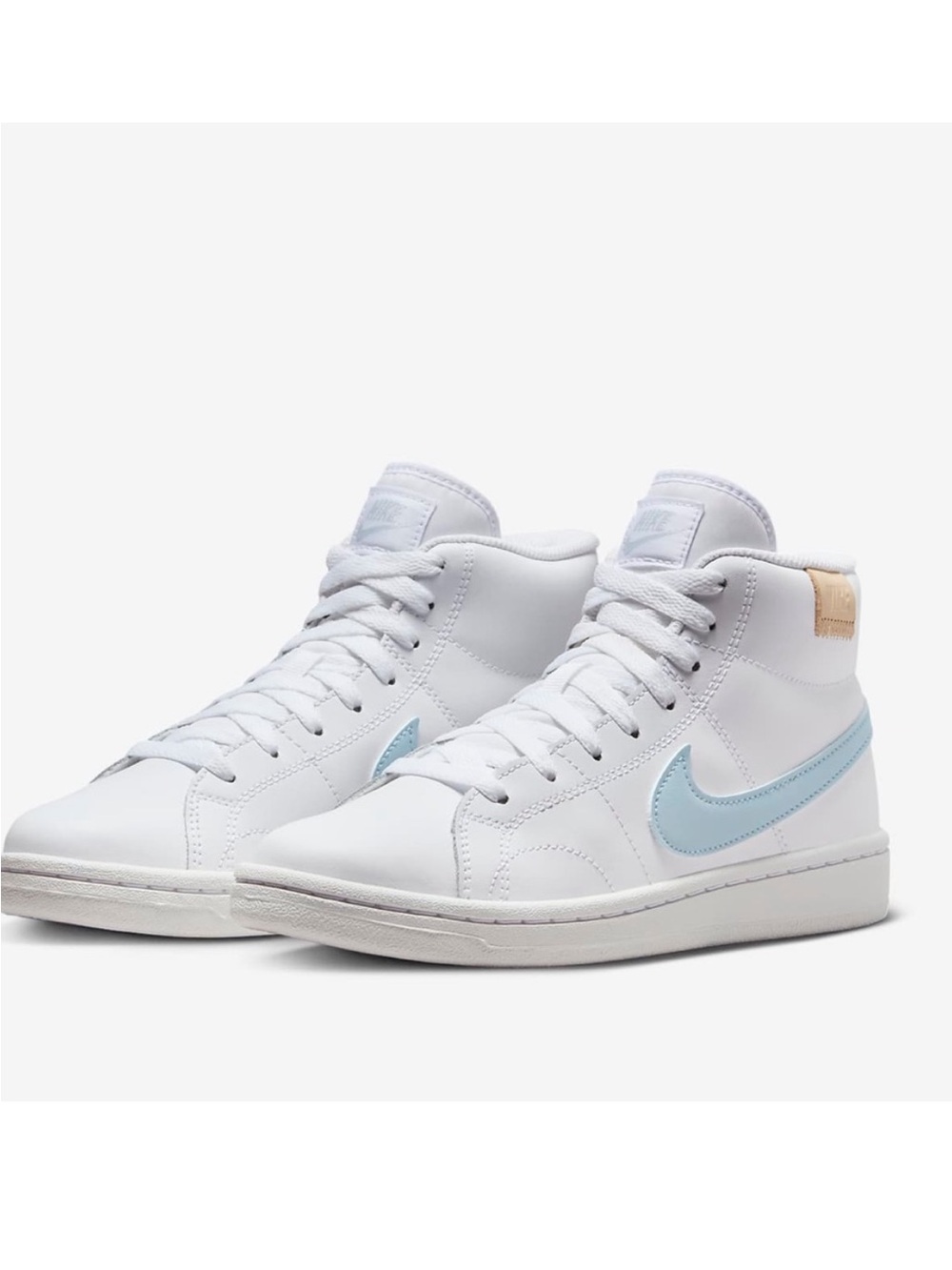 Nike Women’s White High-Top Sneakers with Light Blue Swoosh